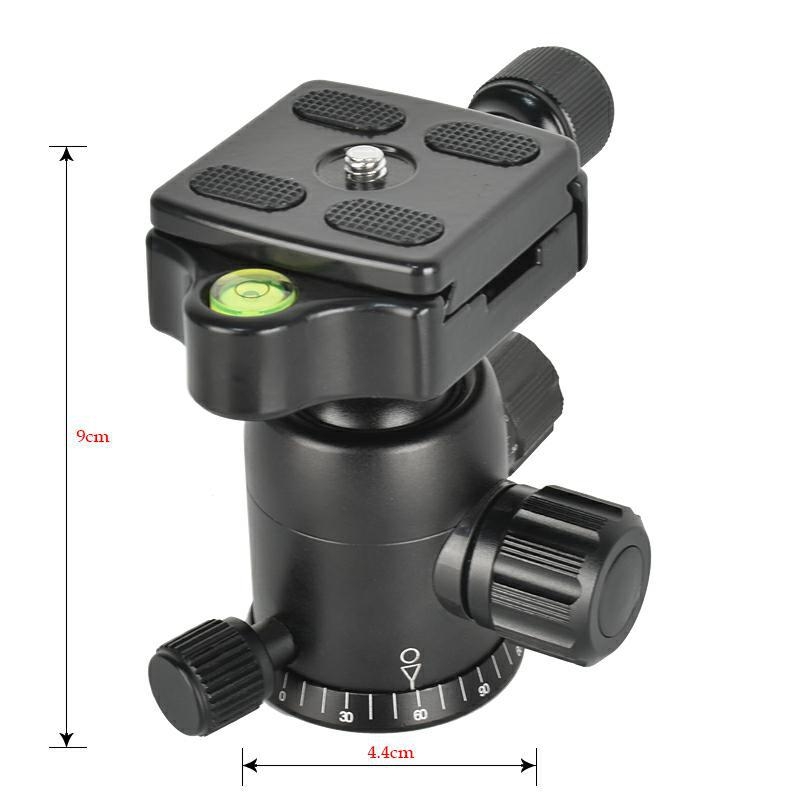 DSLR trikojo galva iš aliuminio lydinio, amortizuota rutulinė galva, 360° horizontinis sukimasis, 90° vertikalus pakreipimas, sriegis tvirtinimui ENZE