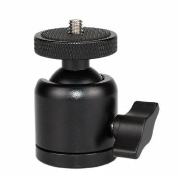 CRWJ mini gimbal stovas DSLR/Mirrorless kameroms ir projektoriui – tvirtinimas 1/4-20 arba 3/8-20, aliuminio lydinys + nerūdijantis plienas, horizontali 360°, vertikali 90°, svoris 100 g