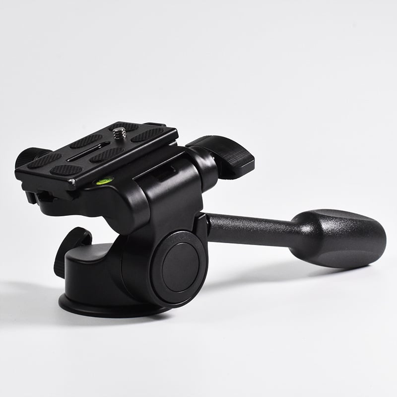 Visometalinė pan-tilt galva statyviui su amortizuojančia rankena DSLR fotografijoms – 3/8" sriegis, 360° horizontali, 90° vertikali