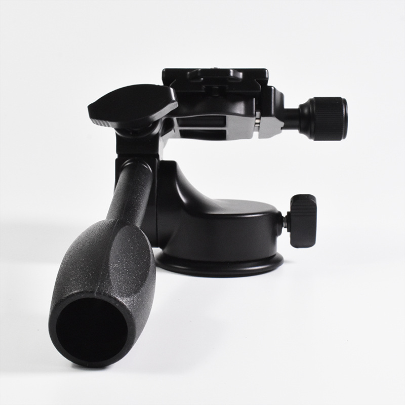 Visometalinė pan-tilt galva statyviui su amortizuojančia rankena DSLR fotografijoms – 3/8" sriegis, 360° horizontali, 90° vertikali