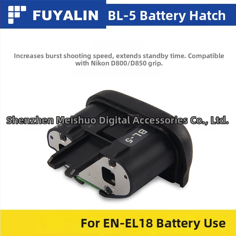 Κάλυμμα μπαταρίας EN-EL18 BL-5 για D800/D800E/D850 λαβή; Μοντέλο: BL-5; Συμβατό με: D800, D800E, D850; Υλικό: Πλαστικό + Μέταλλο; Ιδιότητες: Υποστηρίζει χρήση μπαταρίας για την αύξηση της συνεχόμενης λήψης