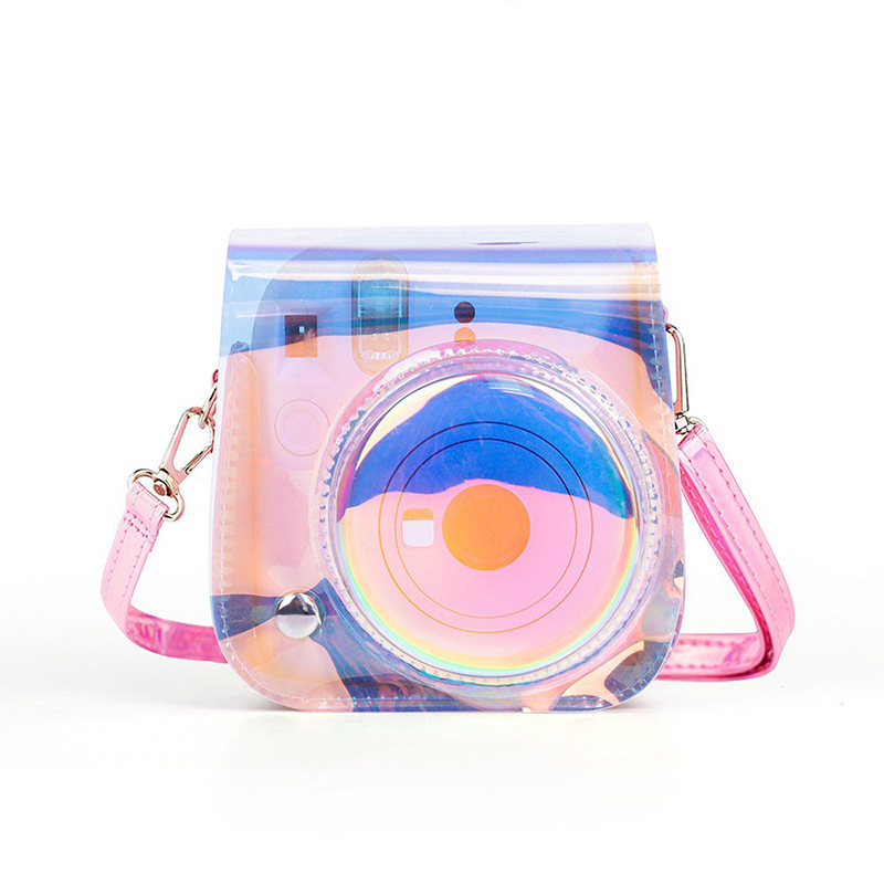 Átlátszó PVC kamera táska Polaroid Mini 12/11/9/8-hoz, lézeres PVC dizájn, PU bélés, kompatibilis Polaroid Mini 11-tel, súly 126 g