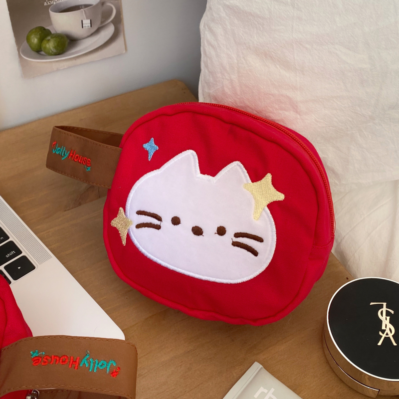 CD torba Apple Cat Wrist Bag — ručna torba u stilu, platno, organizator za putovanja, šminka i stolno skladištenje, crtani stil