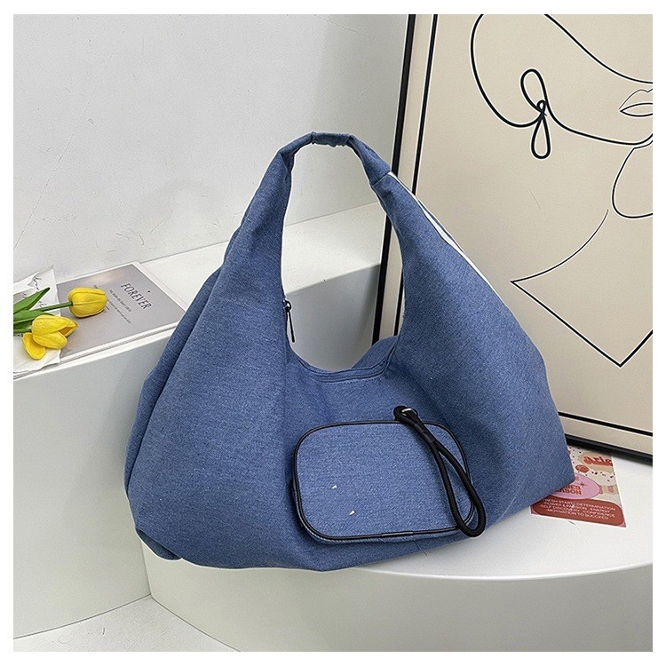 Denim torbica za podlakticu, sportsko-urban stil, kapacitet 20–35 L, za 15-inčni laptop, poliester podstava, ljeto 2024