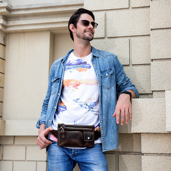 Férfi bőrtáska mellkasi stílusú, valódi bőr, első réteg marhabőrből, kopásálló, poliészter bélés