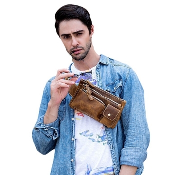 Férfi bőrtáska mellkasi stílusú, valódi bőr, első réteg marhabőrből, kopásálló, poliészter bélés