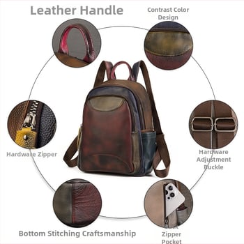 Valódi bőrből készült hátizsák szabadidős utazásokhoz, uniszex, 20–35 L kapacitás, 14 hüvelykes laptophoz illeszkedik, légpárnás vállpánttal