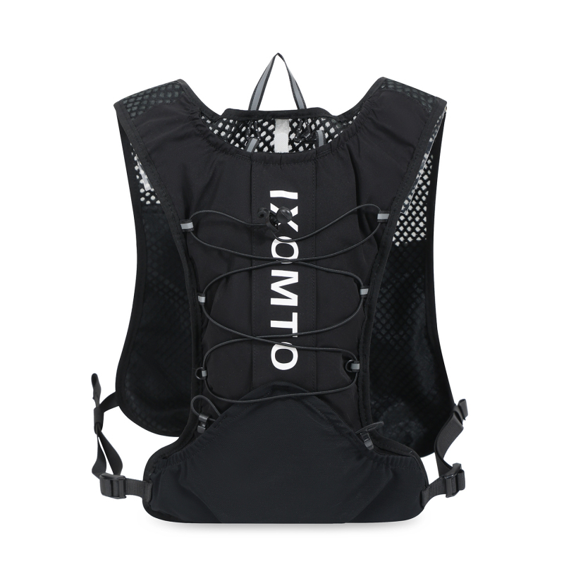 Rucsac sportiv tip vest: ușor și respirabil; exterior din nailon, căptușeală poliester; bretele curbate; design cu mai multe buzunare; unisex, pentru alergare și ciclism