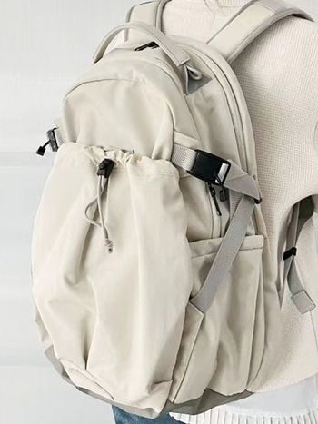 Rucsac unisex cu șnur, din nylon, impermeabil, căptușit cu poliester, stil proaspăt și drăguț, model solid, pentru recreere și călătorii