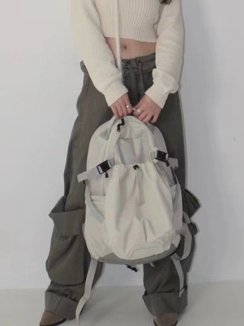 Rucsac unisex cu șnur, din nylon, impermeabil, căptușit cu poliester, stil proaspăt și drăguț, model solid, pentru recreere și călătorii