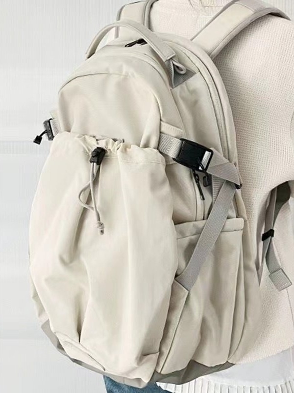 Rucsac unisex cu șnur, din nylon, impermeabil, căptușit cu poliester, stil proaspăt și drăguț, model solid, pentru recreere și călătorii