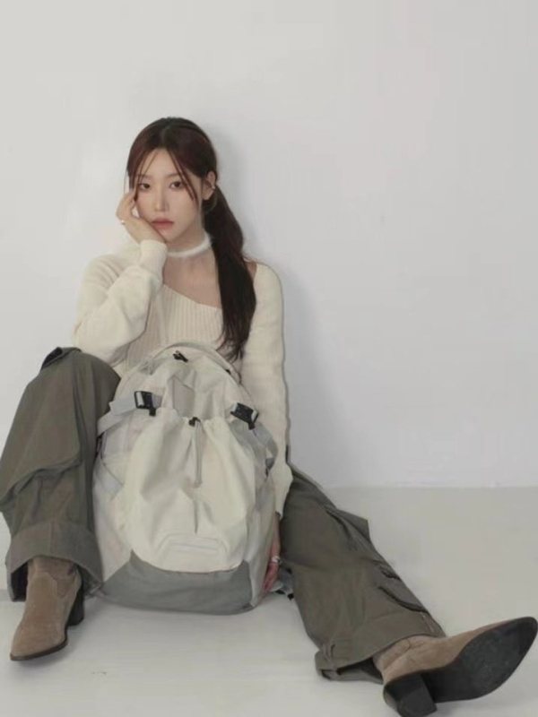 Rucsac unisex cu șnur, din nylon, impermeabil, căptușit cu poliester, stil proaspăt și drăguț, model solid, pentru recreere și călătorii