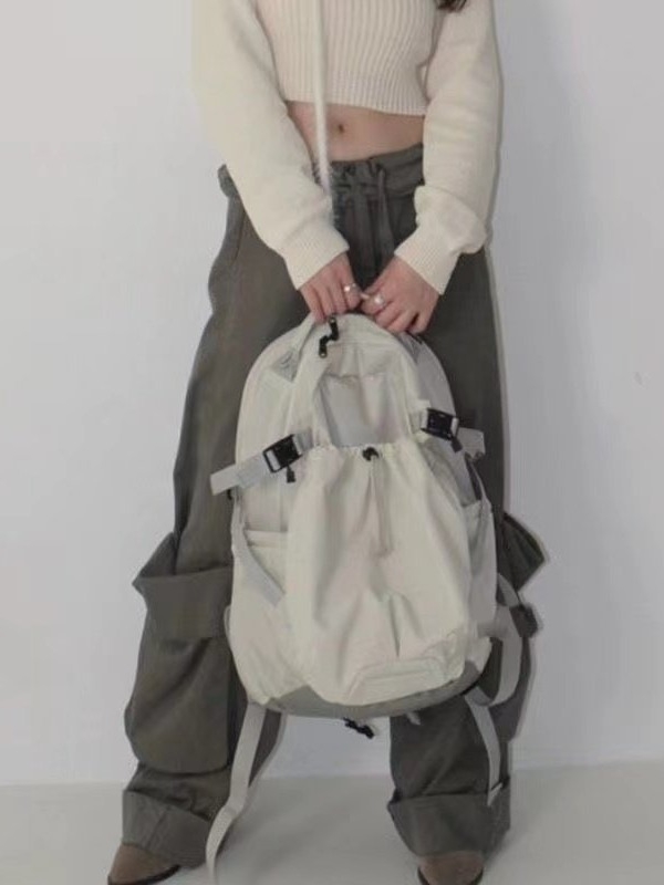 Rucsac unisex cu șnur, din nylon, impermeabil, căptușit cu poliester, stil proaspăt și drăguț, model solid, pentru recreere și călătorii