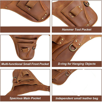 Kerti szerszám övtáska, PU bőr, punk stílus szegecses, Crazy Horse mintával, uniszex, vágás elleni védelem, kültéri használatra