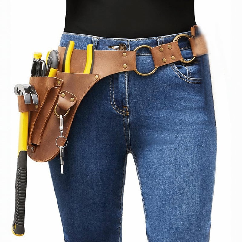 Kerti szerszám övtáska, PU bőr, punk stílus szegecses, Crazy Horse mintával, uniszex, vágás elleni védelem, kültéri használatra