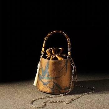Pamuk bucket bag u novom nacionalnom stilu s magnetskim zatvaranjem, pamuk podstava, horizontalni kvadratni oblik