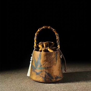 Pamuk bucket bag u novom nacionalnom stilu s magnetskim zatvaranjem, pamuk podstava, horizontalni kvadratni oblik
