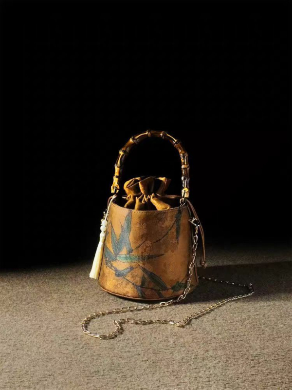 Pamuk bucket bag u novom nacionalnom stilu s magnetskim zatvaranjem, pamuk podstava, horizontalni kvadratni oblik