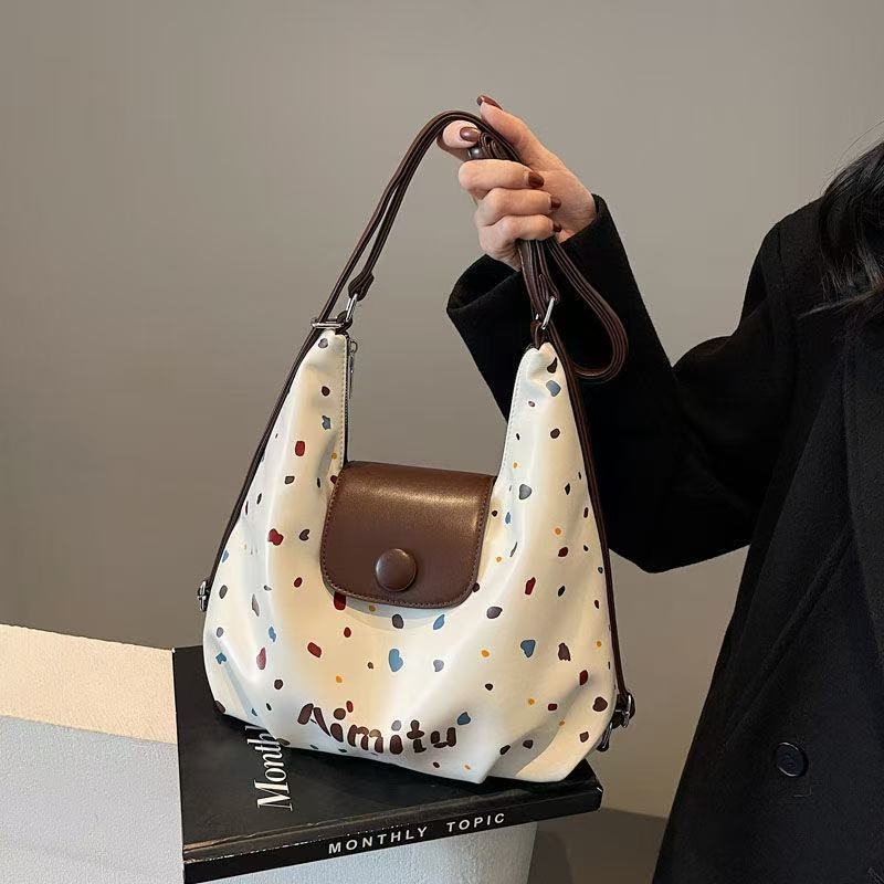 Ženska Tote torba - točkasti retro stil, velika kapaciteta, zatvarač, PU podstava, ovalni oblik, jedna naramenica