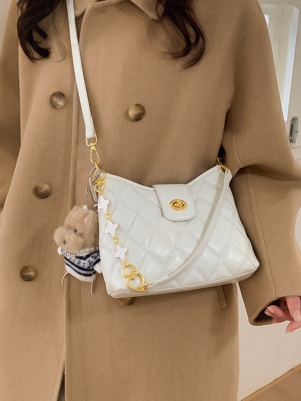 PU kožna crossbody torba s prešivanim uzorkom, zatvaračem i džepom za telefon