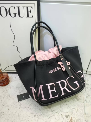 Geantă Tote din pânză, formă Dumpling, închidere cu șnur, buzunar interior cu fermoar, căptușeală din pânză