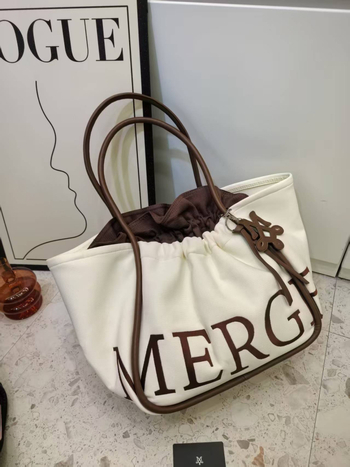 Geantă Tote din pânză, formă Dumpling, închidere cu șnur, buzunar interior cu fermoar, căptușeală din pânză