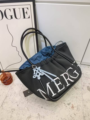 Geantă Tote din pânză, formă Dumpling, închidere cu șnur, buzunar interior cu fermoar, căptușeală din pânză