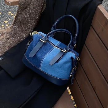 Ženska denim torba – urbani minimalistički stil, horizontalni kvadratni oblik, zatvarač