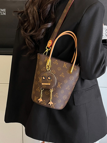 PU materijal bucket bag za žene, horizontalni kvadratni oblik, zatvarač, unutarnje pretince: skriveni džep sa zipom, džep za mobitel, laminirani džep sa zipom