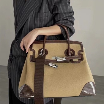 Jinlida Ženska kožna tote torba, oversized, retro stil, svakodnevna torba s platnenim detaljima
