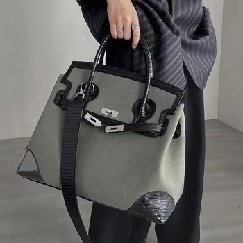 Jinlida Ženska kožna tote torba, oversized, retro stil, svakodnevna torba s platnenim detaljima