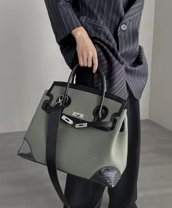 Jinlida Ženska kožna tote torba, oversized, retro stil, svakodnevna torba s platnenim detaljima