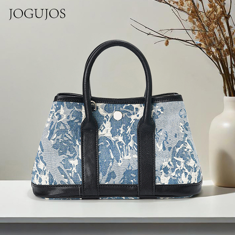 Jogujos Denim i koža od biljaka Crossbody torbica za žene - horizontirani kvadratni oblik, magnetsko zatvaranje, ID džep i laminirani džep sa zatvaračem