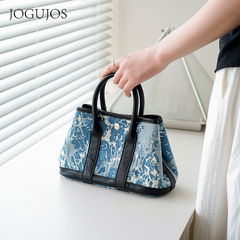 Jogujos Denim i koža od biljaka Crossbody torbica za žene - horizontirani kvadratni oblik, magnetsko zatvaranje, ID džep i laminirani džep sa zatvaračem