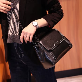 Torba od prave kože Crossbody — Zima 2024, horizontalno kvadratni oblik, podstava od poliester.