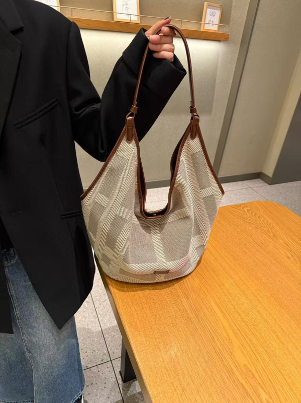 Torba tote od platna s kariranim uzorkom, kofer silueta, vrhunske kvalitete, velika zapremina, svakodnevni ležerni stil, s jednim remenom za rame