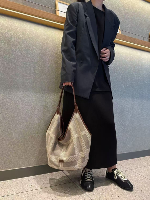 Torba tote od platna s kariranim uzorkom, kofer silueta, vrhunske kvalitete, velika zapremina, svakodnevni ležerni stil, s jednim remenom za rame