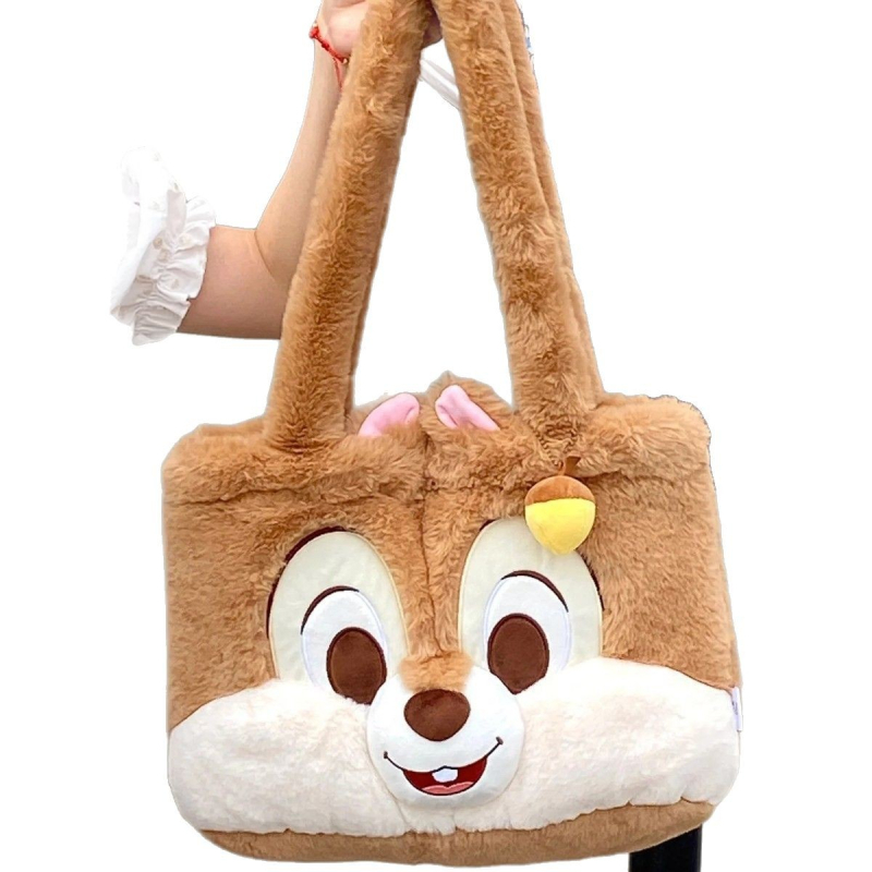 Geantă de umăr din pluș, cu design de veveriță, pentru femei, căptușeală din poliester, imprimeu animal, ușor de depozitat