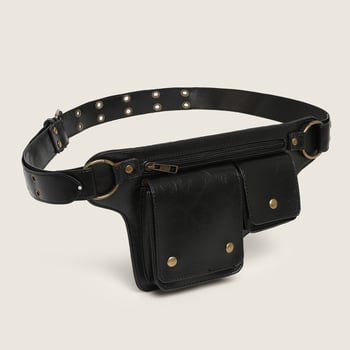 Retro vanjska sportska torba s podesivim remenom za rame i struk, stil rivet motocikl, PU materijal, zatvarač, poliester podstava, džep za mobitel, torba s poklopcem