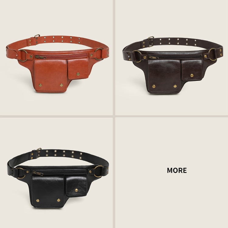 Retro vanjska sportska torba s podesivim remenom za rame i struk, stil rivet motocikl, PU materijal, zatvarač, poliester podstava, džep za mobitel, torba s poklopcem