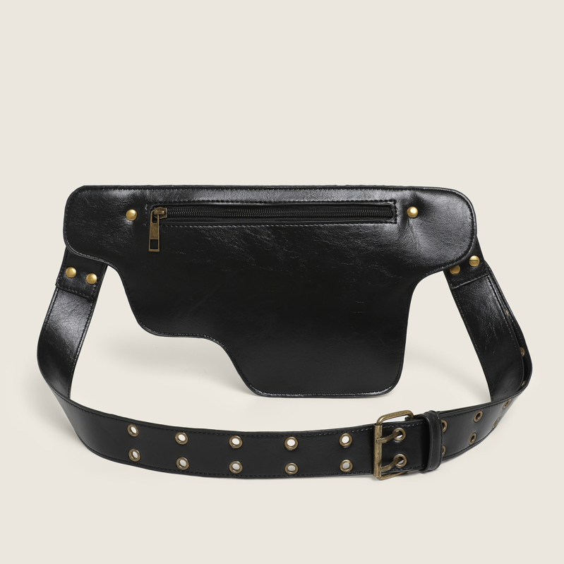 Retro vanjska sportska torba s podesivim remenom za rame i struk, stil rivet motocikl, PU materijal, zatvarač, poliester podstava, džep za mobitel, torba s poklopcem