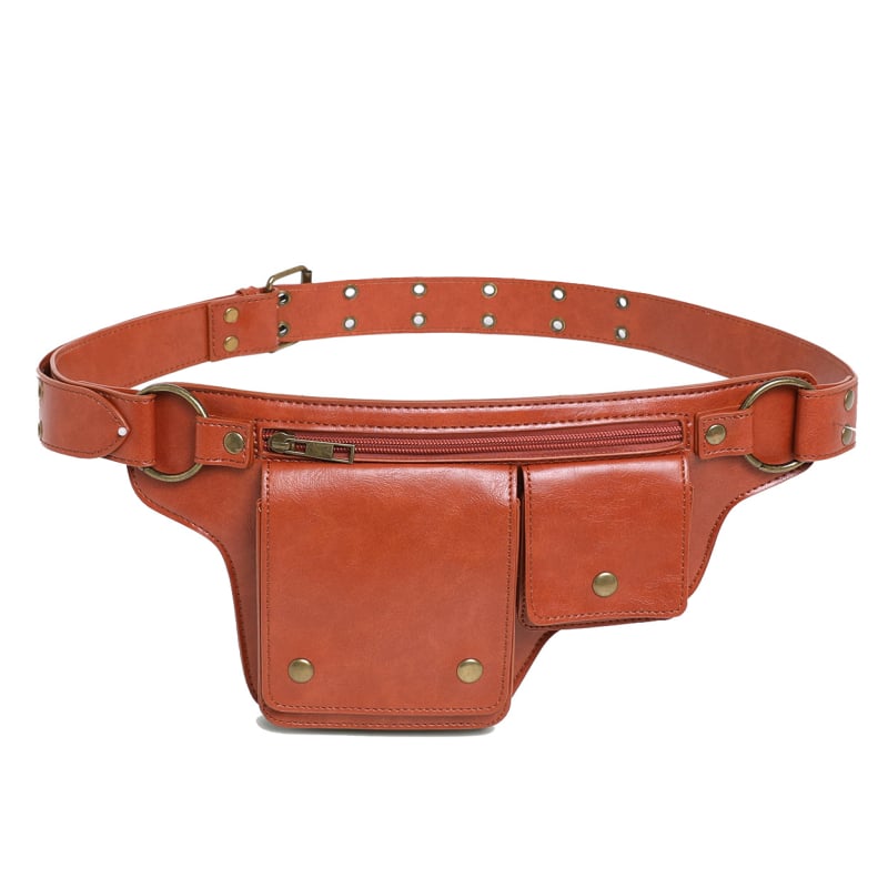 Retro vanjska sportska torba s podesivim remenom za rame i struk, stil rivet motocikl, PU materijal, zatvarač, poliester podstava, džep za mobitel, torba s poklopcem