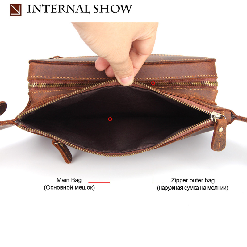 Muška kožna crossbody torba za pojas s kožom Crazy Horse vrhunskog kvaliteta, podesiva, model 8170