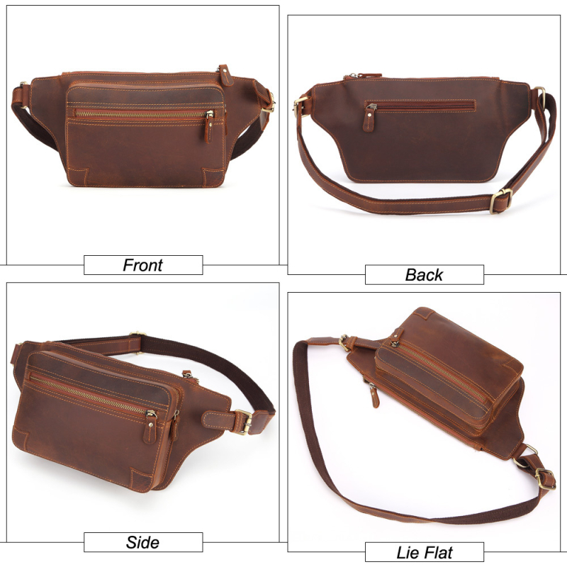 Muška kožna crossbody torba za pojas s kožom Crazy Horse vrhunskog kvaliteta, podesiva, model 8170