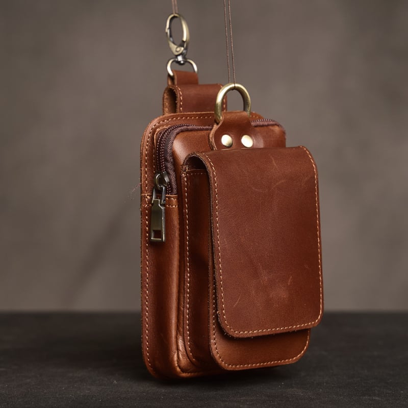 Geantă de talie pentru bărbați din piele naturală — piele de prim strat, rezistentă la uzură, culoare solidă, căptușeală poliester, stil urban