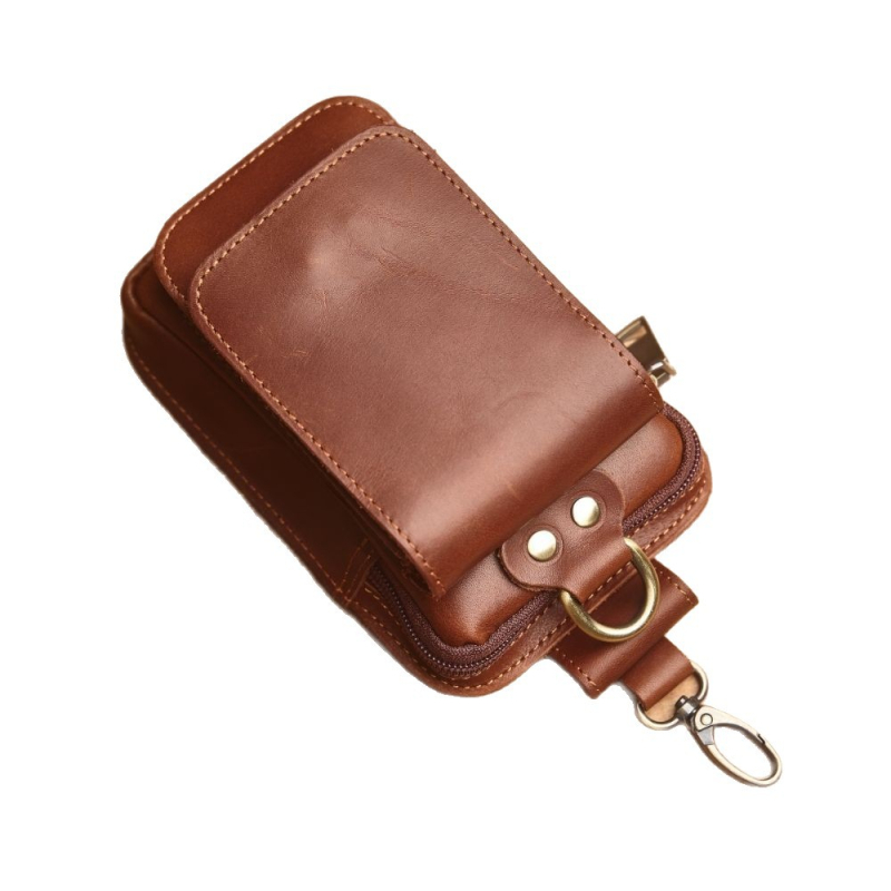 Ανδρική δερμάτινη τσάντα μέσης — δέρμα πρώτου στρώματος, ανθεκτικό στη φθορά, μονόχρωμη, επένδυση πολυεστέρα, street fashion