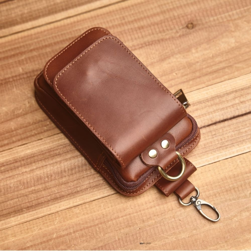 Geantă de talie pentru bărbați din piele naturală — piele de prim strat, rezistentă la uzură, culoare solidă, căptușeală poliester, stil urban