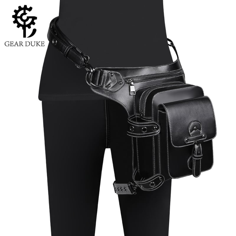 GEARDUKE PU deréktáska kültéri kerékpározáshoz – punk stílus, 3D külső, kapucsuklós zárás, belső rekeszek zipzárral (telefon, ID), poliészter bélés