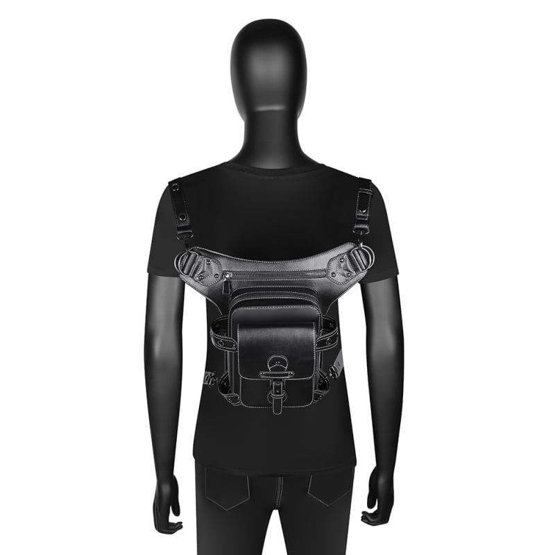 GEARDUKE PU deréktáska kültéri kerékpározáshoz – punk stílus, 3D külső, kapucsuklós zárás, belső rekeszek zipzárral (telefon, ID), poliészter bélés