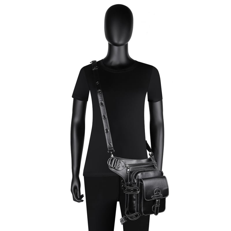 GEARDUKE PU deréktáska kültéri kerékpározáshoz – punk stílus, 3D külső, kapucsuklós zárás, belső rekeszek zipzárral (telefon, ID), poliészter bélés